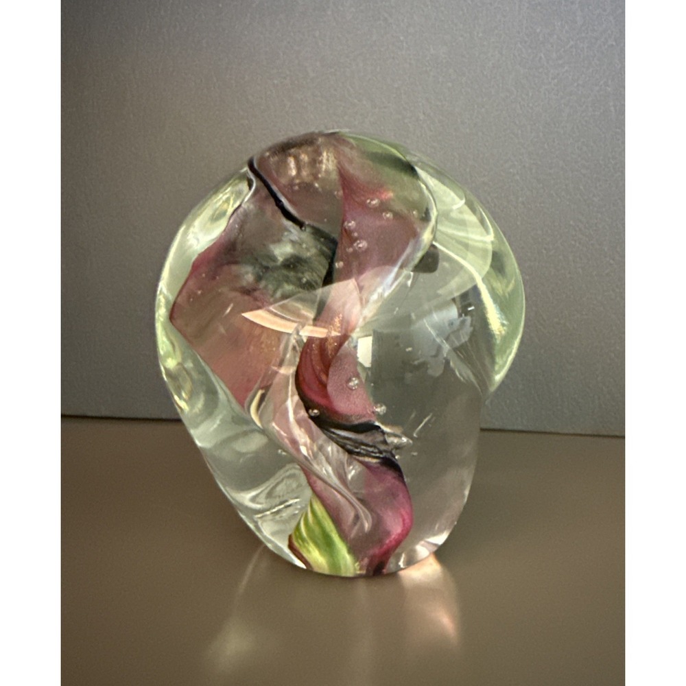 Vtg 1992 Marilyn Kimble Holt Glass Swirl Controlled Bubbles Paperweight Signed‎